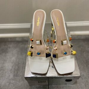 Women's White Embellished Sandals